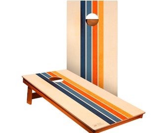 Vintage Retro Striped Cornhole Boards - ACA Backyard Custom Corn Hole Game - Outdoor Lawn Game that is Perfect for Tailgate Parties & More