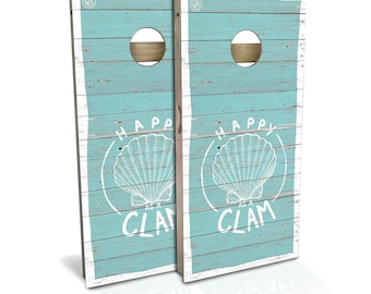 Happy As A Clam Cornhole Boards - Outdoor Lawn Game - Perfect for Tailgating, Backyard Parties, Gifts - On Sale!