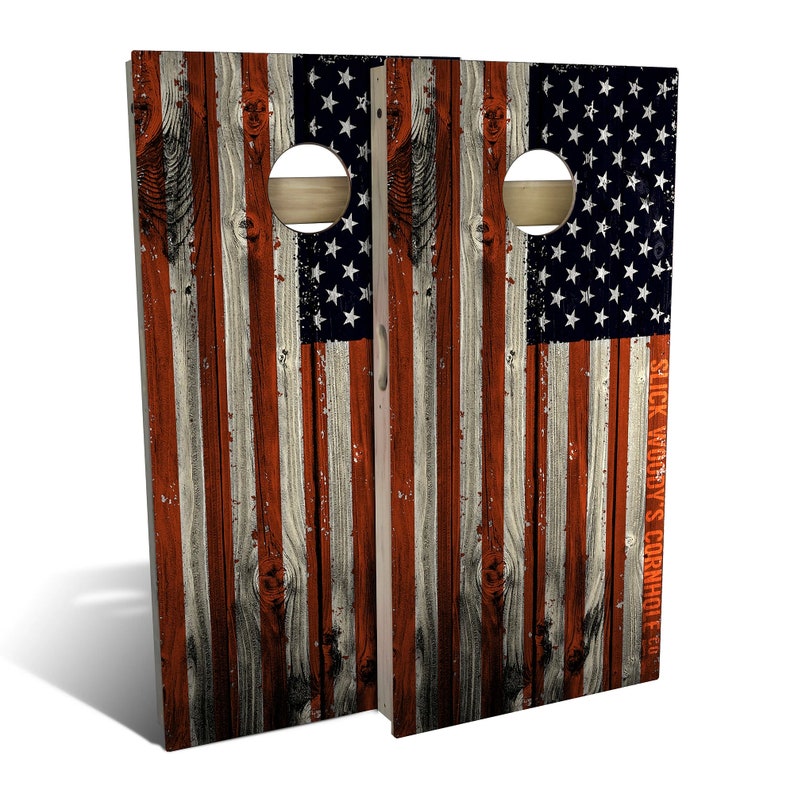 American Flag Distressed Cornhole Boards - Outdoor Lawn Game - Perfect for Tailgating, Backyard Parties, Gifts - Includes 8 Bags 