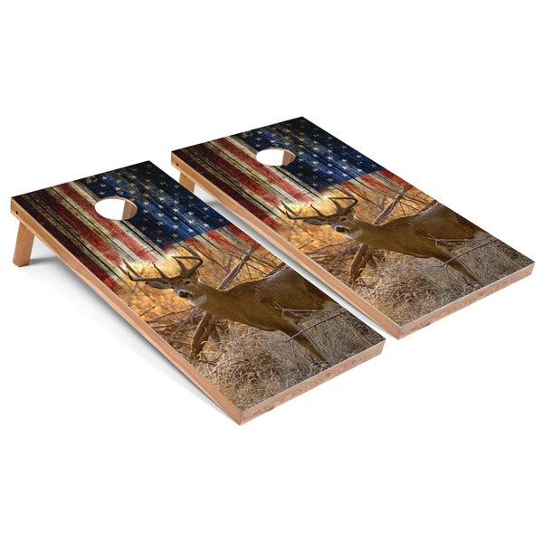 American Flag Deer Cornhole Boards - Outdoor Lawn Game - Perfect for Tailgating, Backyard Parties, Gifts - On Sale!