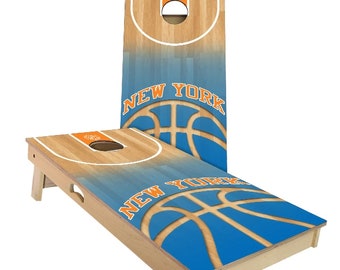 Cornhole Boards: New York Basketball Theme (Outdoor, Includes Bags)