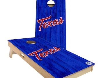 Cornhole Game Set: Texas Vintage Baseball Design (Outdoor Lawn Boards)