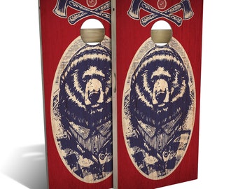 Red & White Bear Cornhole Boards - Outdoor Lawn Game - Perfect for Tailgating, Backyard Parties, Gifts - On Sale!