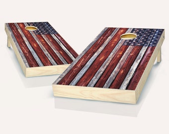 SALE -  Country Rustic American Flag Cornhole Boards - Outdoor Lawn Game - Perfect for Tailgating, Backyard Parties, Gifts - Includes 8 Bags