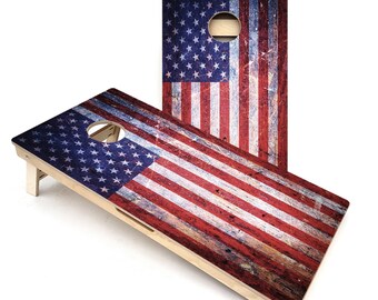 Weathered American Flag Cornhole Board Set: Regulation Size