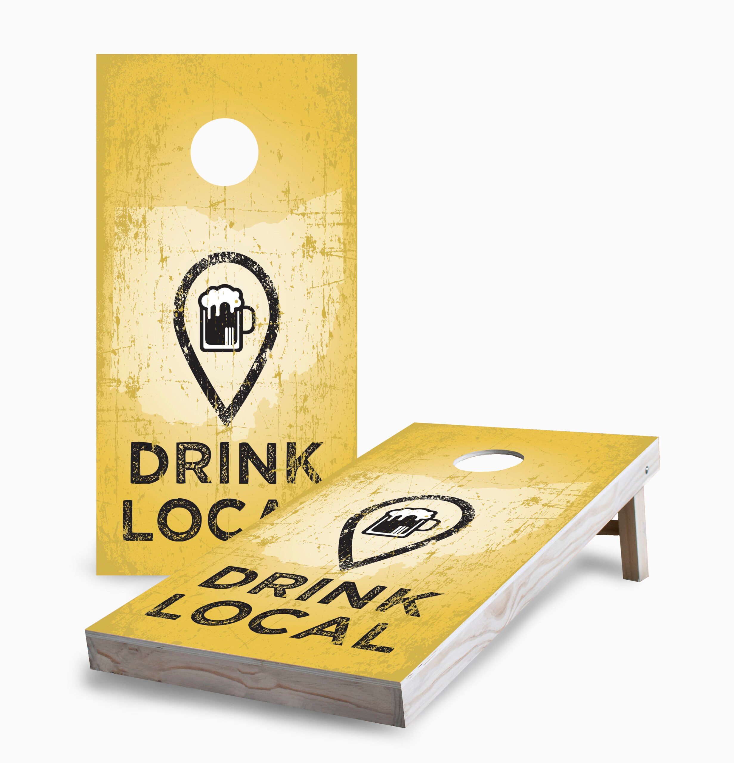 Cornhole Game Set: Drink Local Design - Foldable Legs, Outdoor Fun