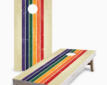 Retro Rainbow Cornhole Boards with Bags (Regulation 2x4 Size)