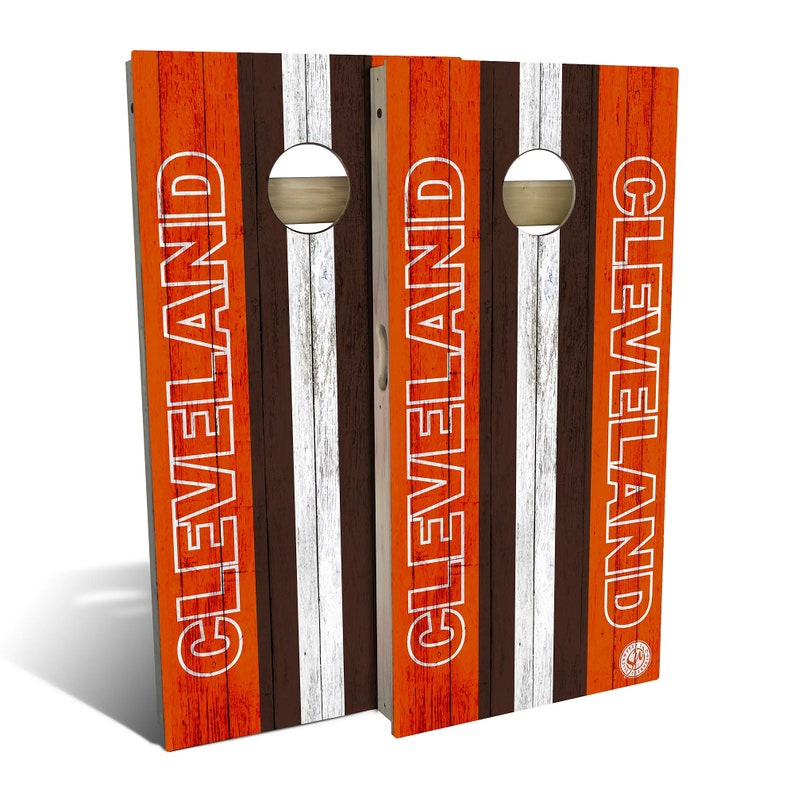 Cleveland Football Cornhole Boards - Outdoor Lawn Game - Perfect for Tailgating, Backyard Parties, Gifts - Includes 8 Bags 