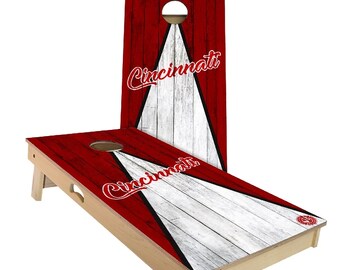 Cornhole Boards Set: Cincinnati Triangle Design - Portable Backyard Game