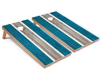 Cornhole Boards Set: Turquoise Stripes (Includes Carry Case Option)