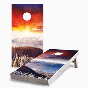 Sunset Winter Mountains 2x4 Cornhole Set - Outdoor Lawn Game - Perfect for Tailgating, Backyard Parties, Gifts - On Sale!