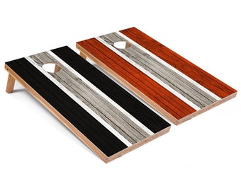 Black and Orange Striped Cornhole Boards - Outdoor Lawn Game - Perfect for Tailgating, Backyard Parties, Gifts - On Sale!