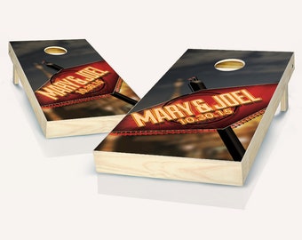 Personalized Cornhole Boards - Neon Wedding Theme with Bags