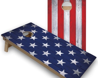 American Flag Cornhole Boards - Portable Lawn Game Set with Bags