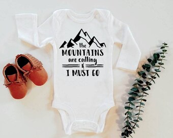 The Mountains Are Calling And I Must Go Baby Girl Outfit Hiking Adventure Shirt Hippie Baby Shower Gift Camping Baby Clothes