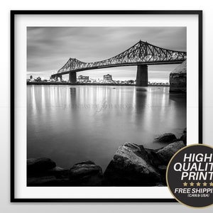 Black and White Fine Art Photograph of the Jacques Cartier Bridge in Montreal, Black and White Photo Print of the Jacques Cartier Bridge Mtl
