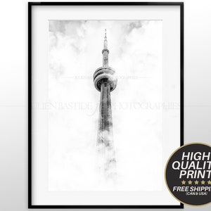 Art Photograph of The Toronto CN Tower lost in the Mist, Toronto CN Tower Black and White Photo Print, Toronto CN Tower Home Decoration