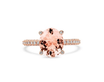 Oval Morganite Ring with Double Side Halo