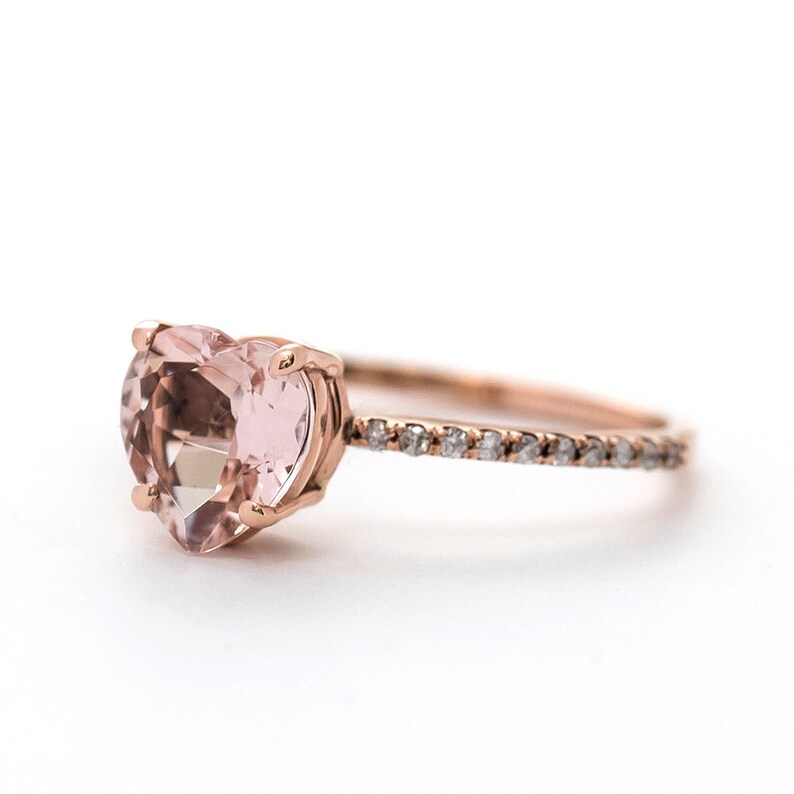 1.05 Cts. Heart Morganite Diamond Ring image 2