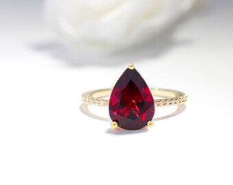 Pear Shape Garnet Ring/ January BirthStone