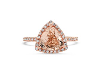 2 ct. Trillion Morganite Ring with Diamond Halo & Band