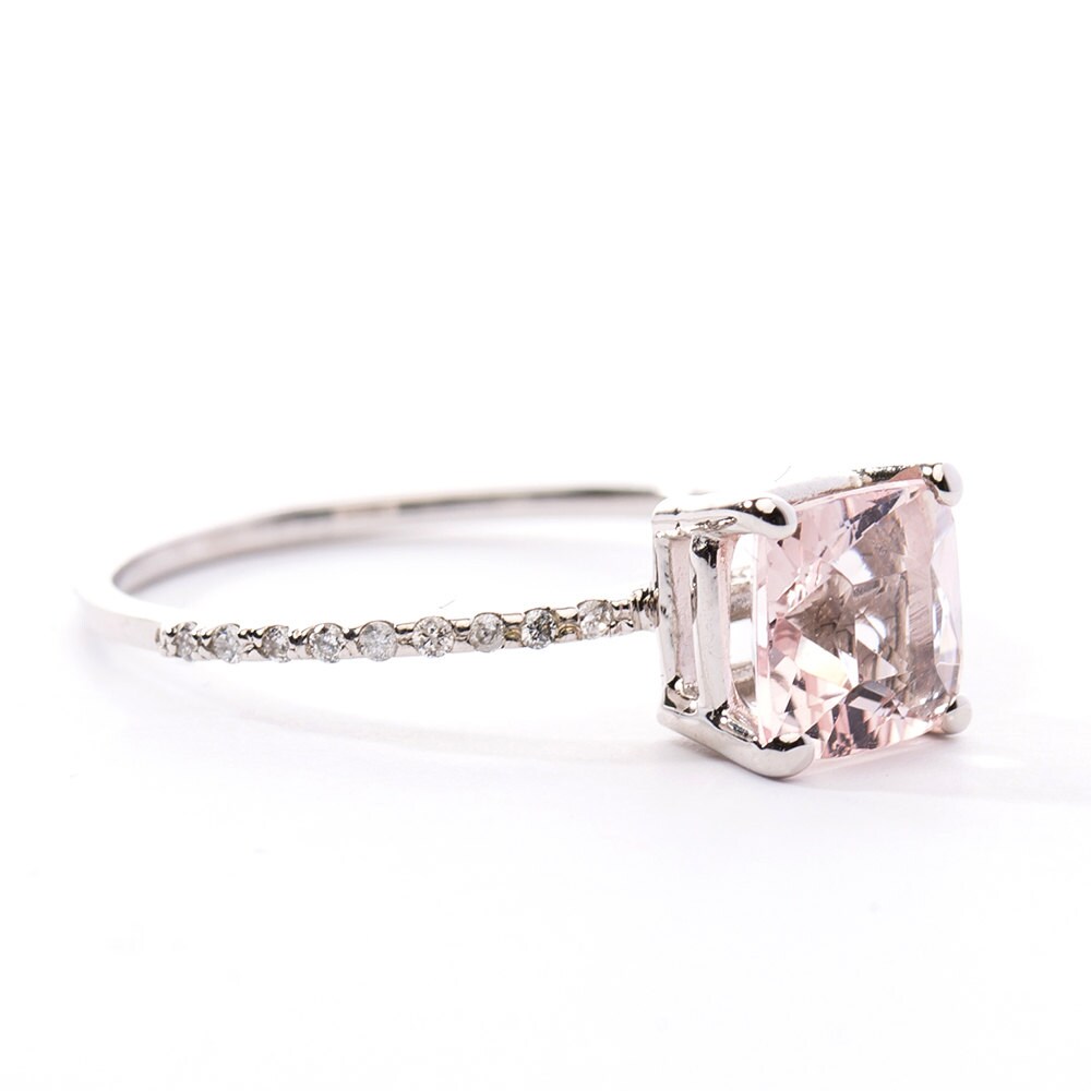 6 x 6 Princess Cut Morganite Diamond Pave Ring | Etsy