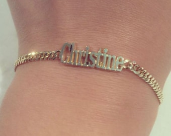 MRSXIA Bracciale Donna In Oro Con Iniziale Laterale A-Z, Maglia Cubana 5 Mm, Placcato 18 Carati, Personalizzabile