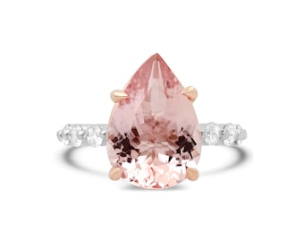 Premium Pink Morganite Ring with Single Prong Band Setting / Top Quality Morganite