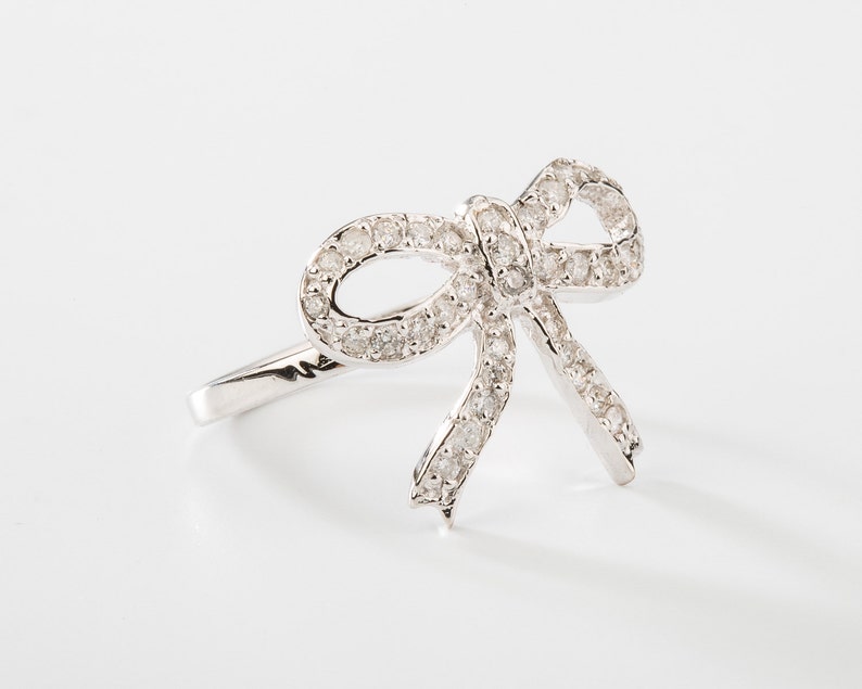 White Gold Diamond Mini Bow Ring 