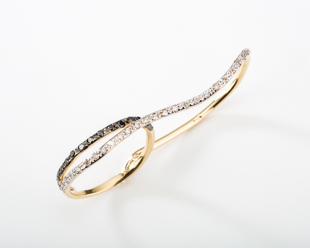 Diamond Two Finger Ring / Customizable Ring / Wedding Band / Diamond ...