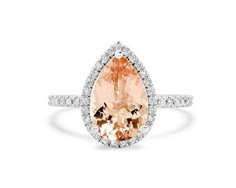 Pear Pink Morganite Diamond Halo Ring / Engagement Rings