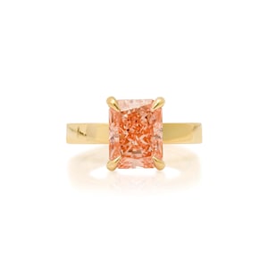 3.04 ct Fancy Vivid Pink Lab Grown Diamond Ring / Certified Stone (IGI) / Radiant Cut