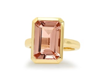 5 ct. Emerald Cut Morganite Gold Bezel Setting