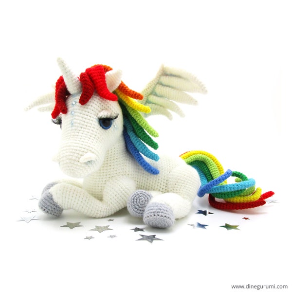 Regenbogen Einhorn - Amigurumi Häkelanleitung von Dinegurumi - Sofortdownload - PDF in deutsch und englisch