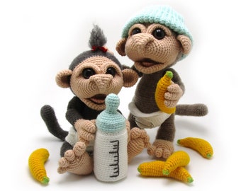 Affenbabys - Amigurumi Häkelanleitung von Dinegurumi - Sofortdownload - PDF in deutsch und englisch