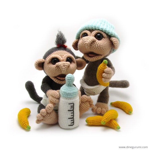 Little Monkeys - amigurumi crochet pattern from Dinegurumi - direct download - PDF in german and english