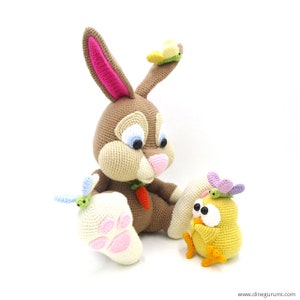Bunny XL - amigurumi crochet pattern - with chicken - large figure - great easter decoration - direct download - PDF in german and english