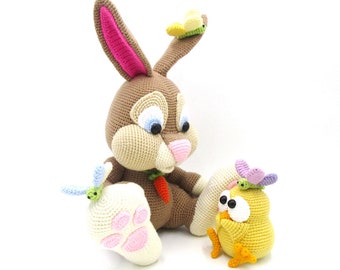 Bunny XL - amigurumi crochet pattern - with chicken - large figure - great easter decoration - direct download - PDF in german and english