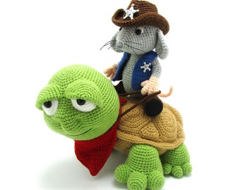 Sheriff Mouse and Turtle - amigurumi crochet pattern from Dinegurumi - direct download - PDF in german and english