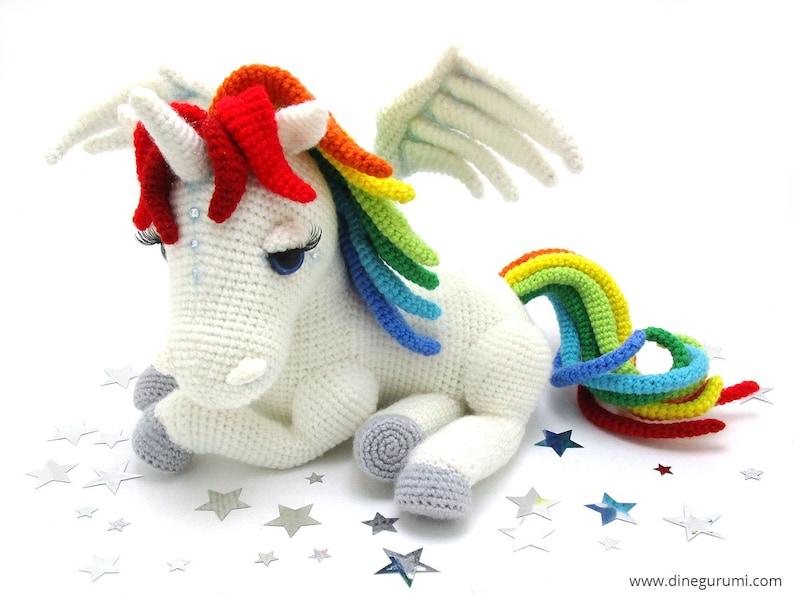 Rainbow Unicorn amigurumi crochet pattern from Dinegurumi, german english image 2