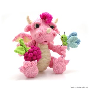 Raspberry Dragon - amigurumi crochet pattern from Dinegurumi - direct download - PDF in german and english