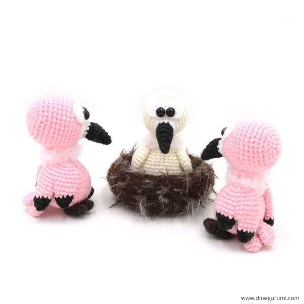 Little Flamingos - amigurumi crochet pattern from Dinegurumi - direct download - PDF in german and english