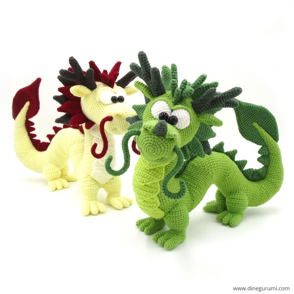 Dragon Long - Patrón de crochet Amigurumi de Dinegurumi, 26 x 36 cm, PDF, alemán e inglés