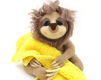 Sloth - amigurumi crochet pattern - with cap and blanket - seated and lying version included - direct download - PDF in german and english