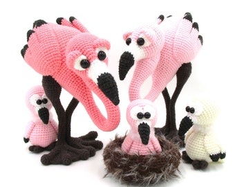 Flamingos - amigurumi crochet pattern - whole family - direct download - PDF in german and english