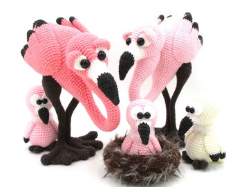 Flamingos - amigurumi crochet pattern from Dinegurumi, german english