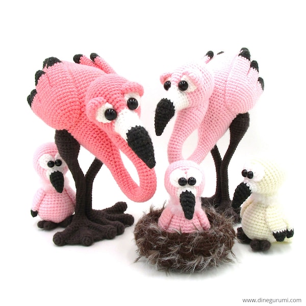 Flamingos - amigurumi crochet pattern from Dinegurumi - direct download - PDF in german and english