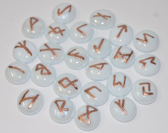 White Opaque Handmade Runes - elder futhark, engraved, norse