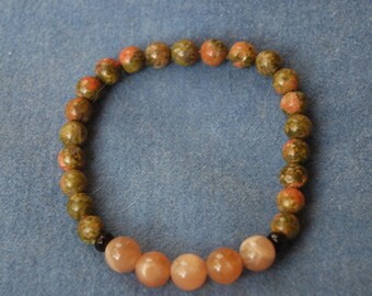 Gemstone Energy Bracelet – Red Moonstone And Unakite With Black Onyx – Gemlore – Gemstone Properties