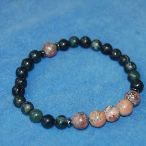 Gemstone Energy Bracelet – Serpentine And Leopard Jasper With Hematite – Gemlore – Gemstone Properties